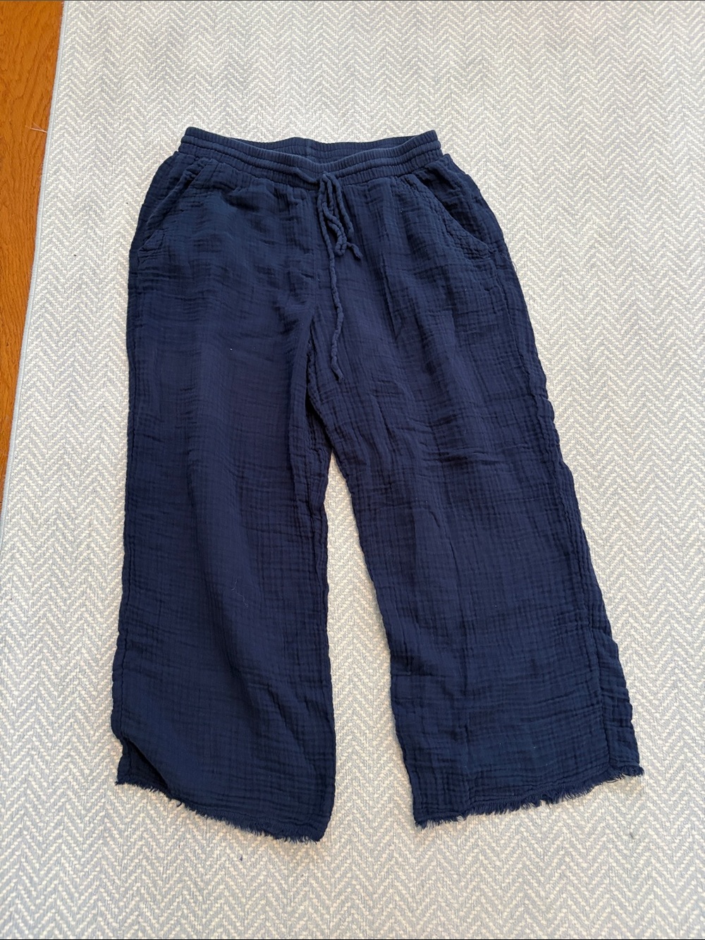Michael Stars Navy Gauze Crop Wide Leg Pants